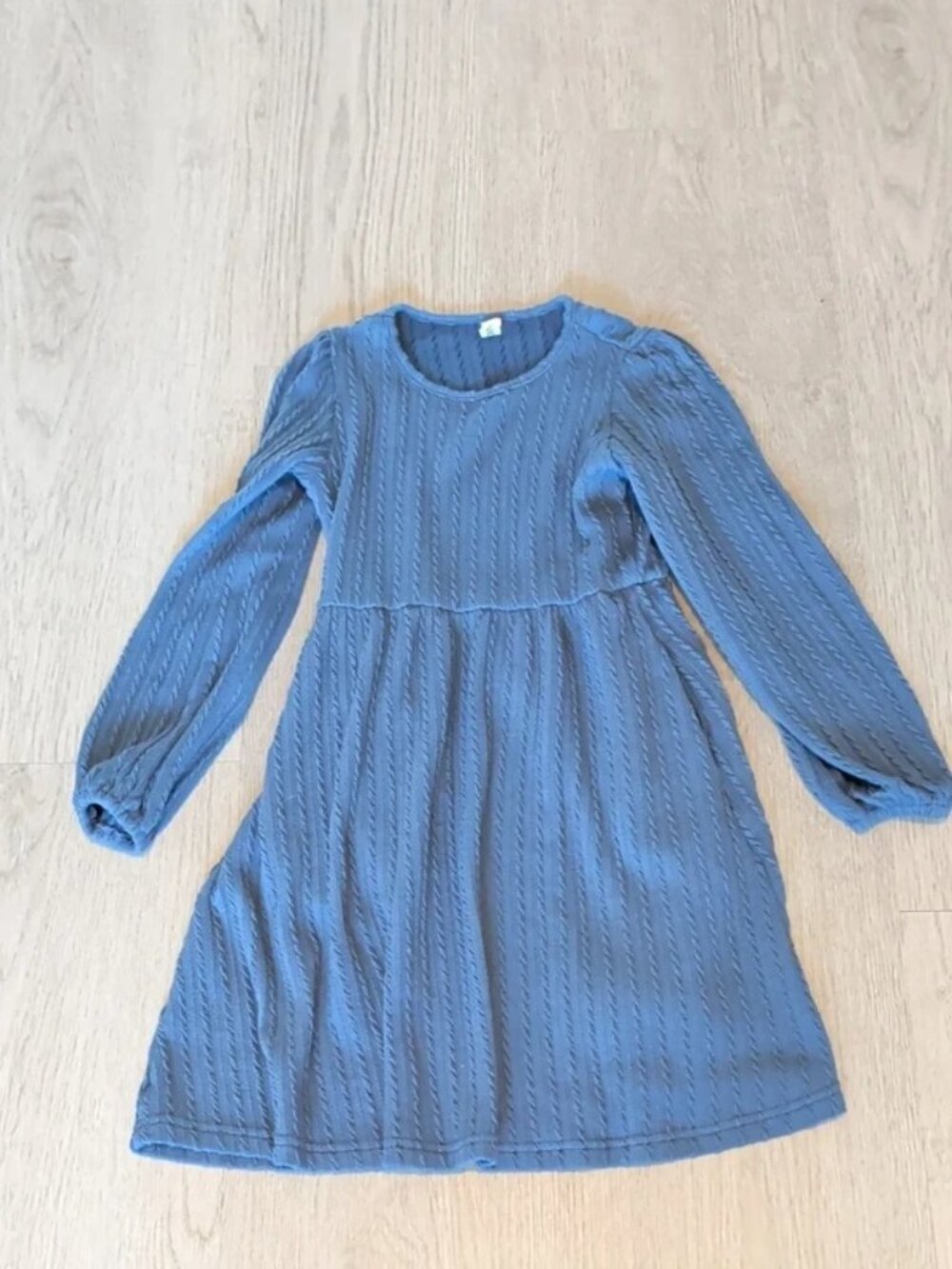 Yovion Girls' Long-Sleeve Textured Blue Casual Dress Size 6